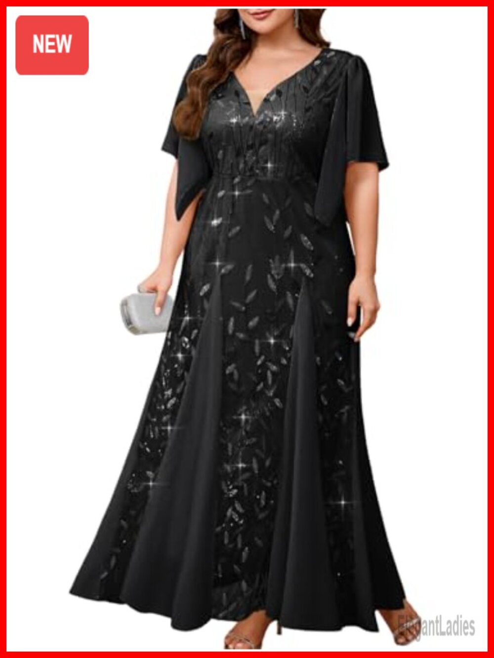 Plus Size Sequin Embroidery Tulle A-Line Formal Evening Gown Maxi Dress